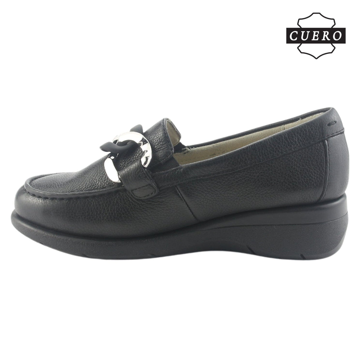 Mocasin de Cuero Chalada Mujer Cala-4 Negro Casual Mocasines Taco Chalada 