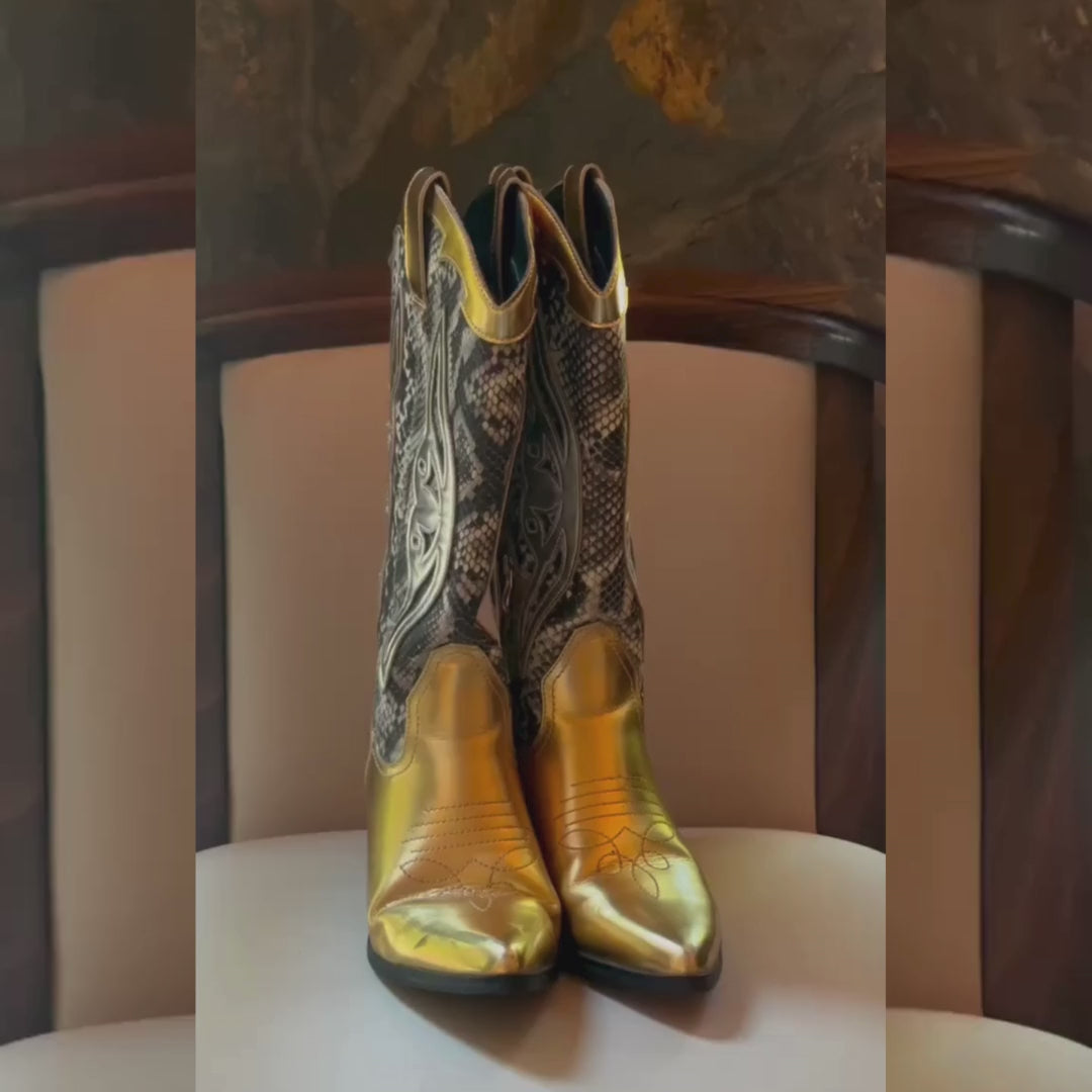 Bota Chalada Mujer Westnew-1 Dorado Casual Botas Taco Chalada 