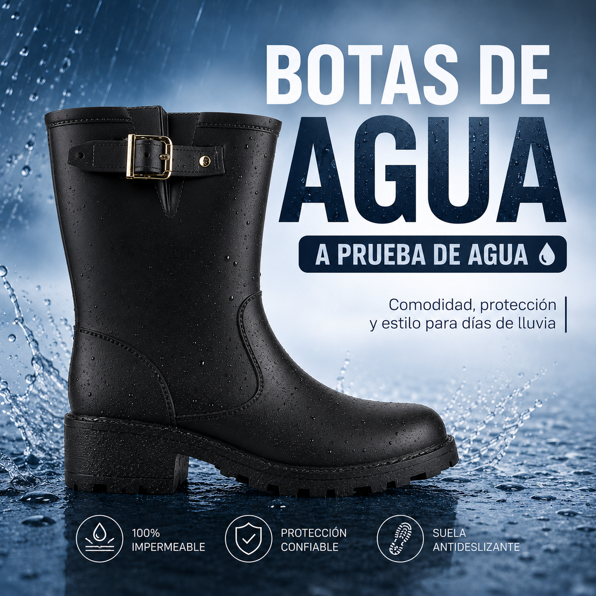 Bota de Agua Negro Mujer Casual Chalada Maipo