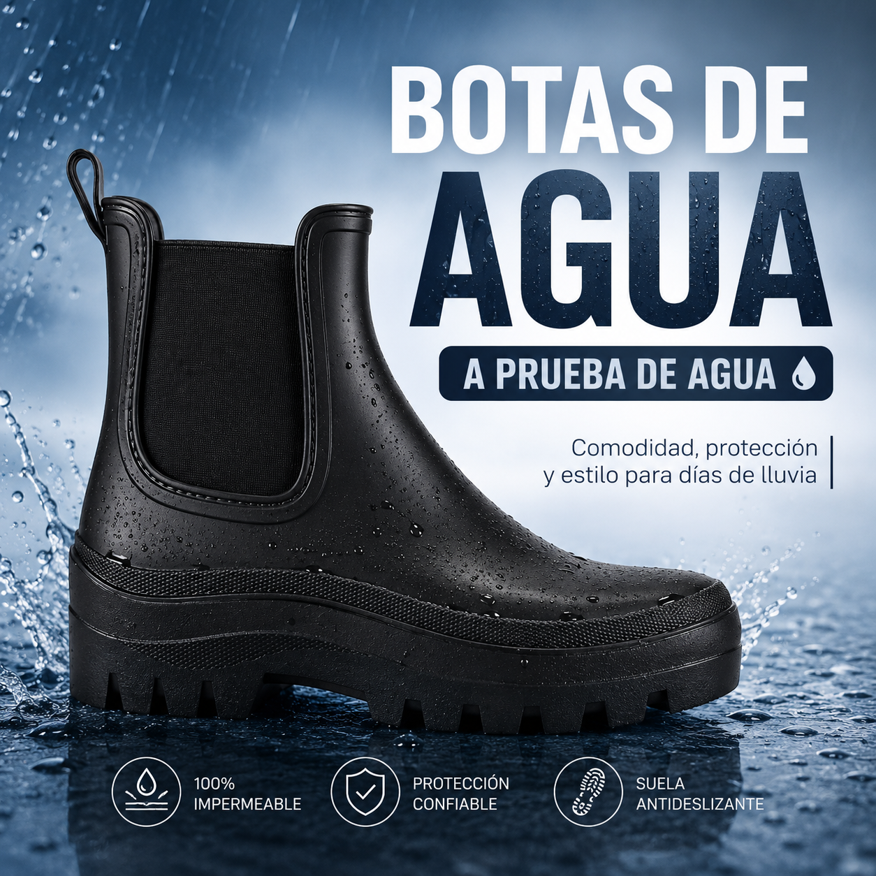 Bota de Agua Negro Mujer Casual Chalada Baker