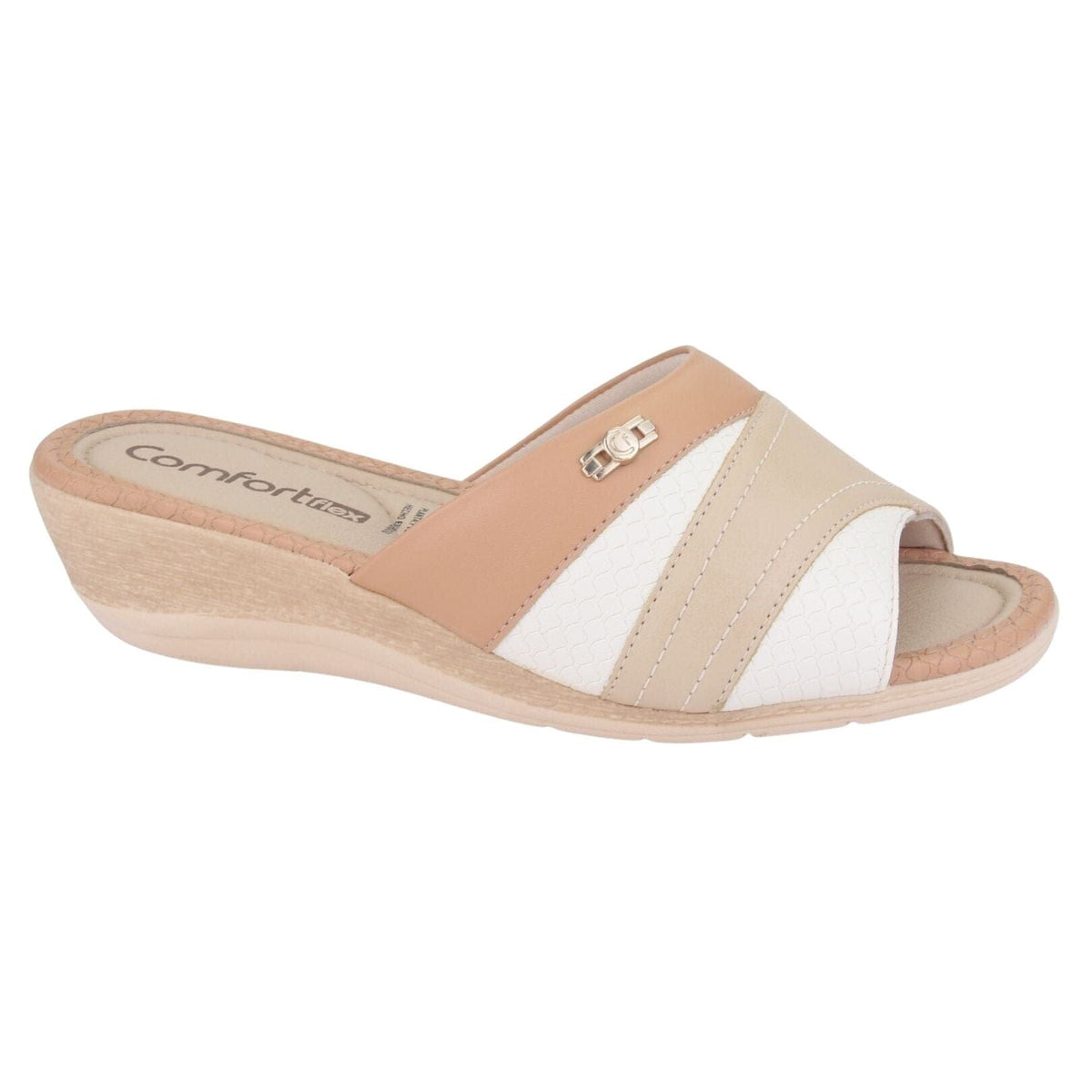 Sandalia Comfortflex Mujer 2296401 Beige Casual Sandalias Taco Comfortflex 
