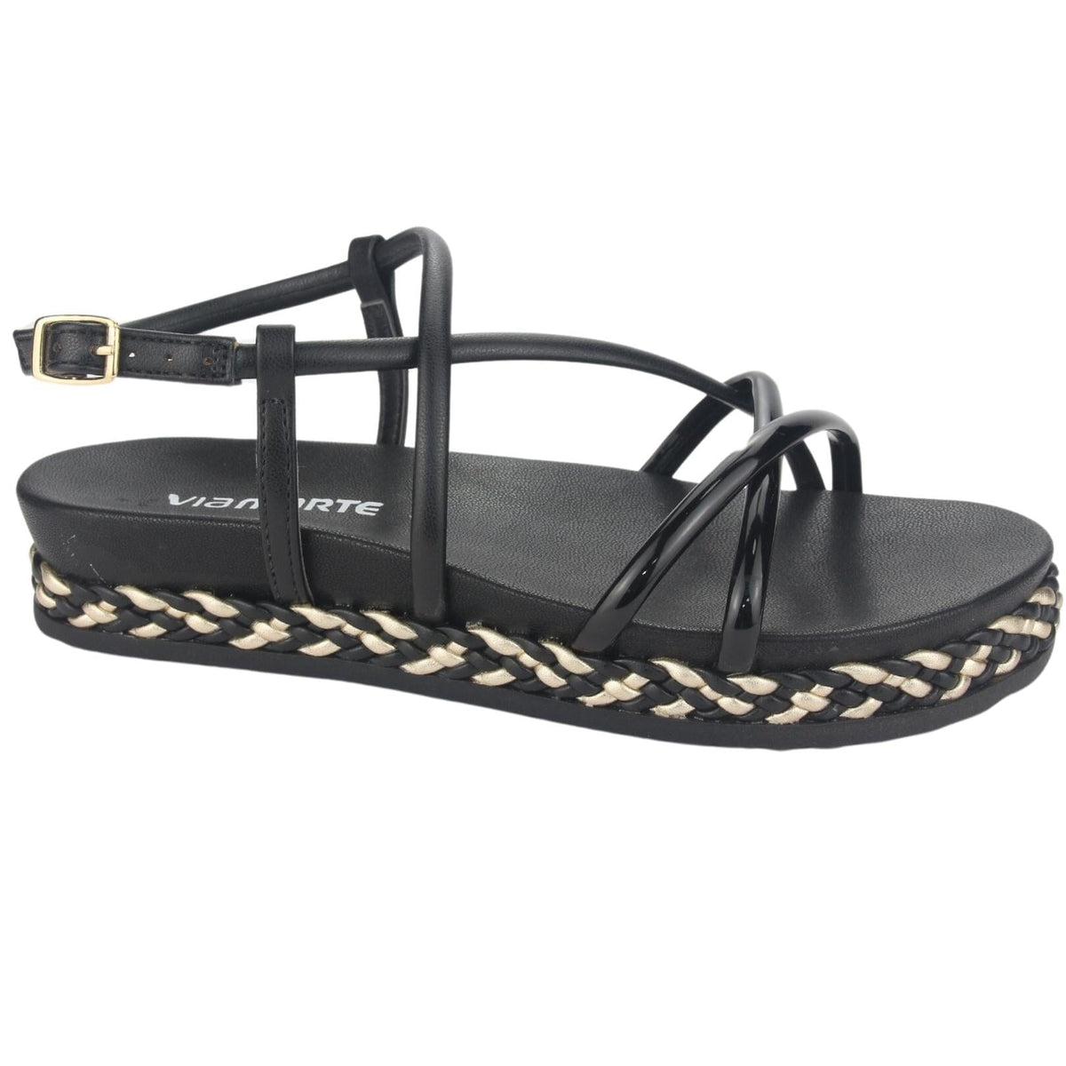Sandalia Via Marte Mujer 23-10408 V Preto Casual Sandalias Plataforma Via Marte 
