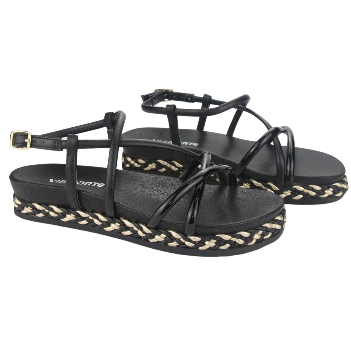 Sandalia Via Marte Mujer 23-10408 V Preto Casual Sandalias Plataforma Via Marte 