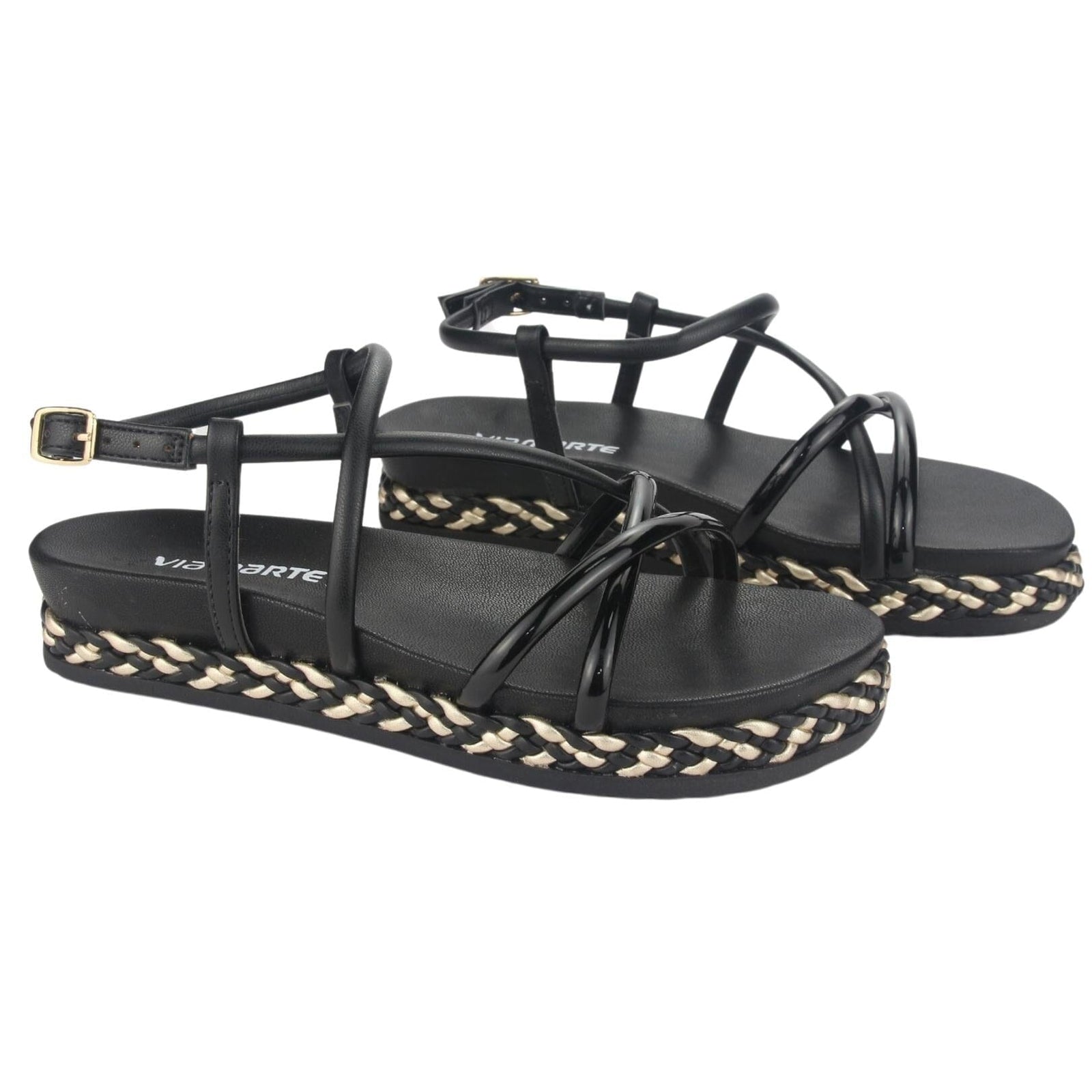 Sandalia Via Marte Mujer 23-10408 V Preto Casual Sandalias Plataforma Via Marte 