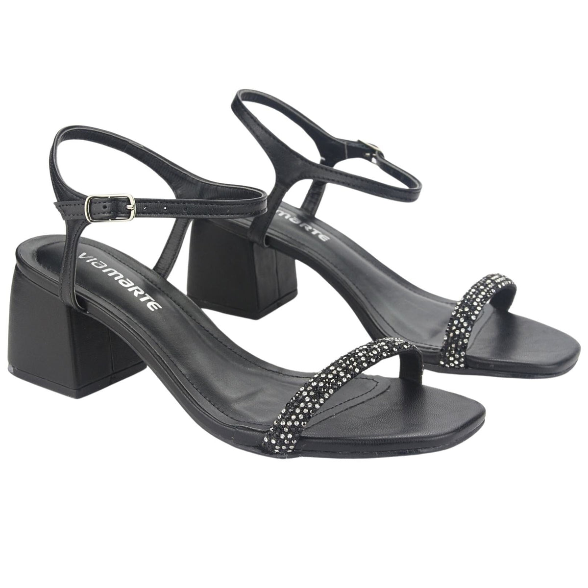 Sandalia Via Marte Mujer 23-9707 Preto Casual Sandalias Taco Via Marte 