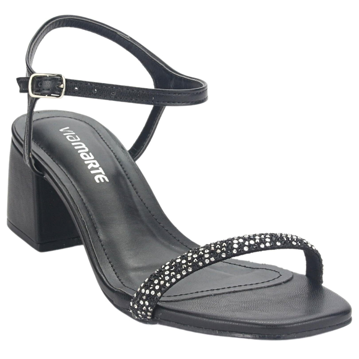 Sandalia Via Marte Mujer 23-9707 Preto Casual Sandalias Taco Via Marte 