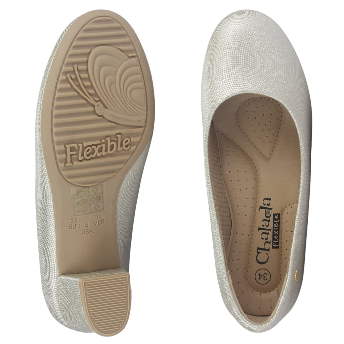 Zapato Mujer Chalada Flexi-70 Dorado Casual Tacones Bajos Chalada 